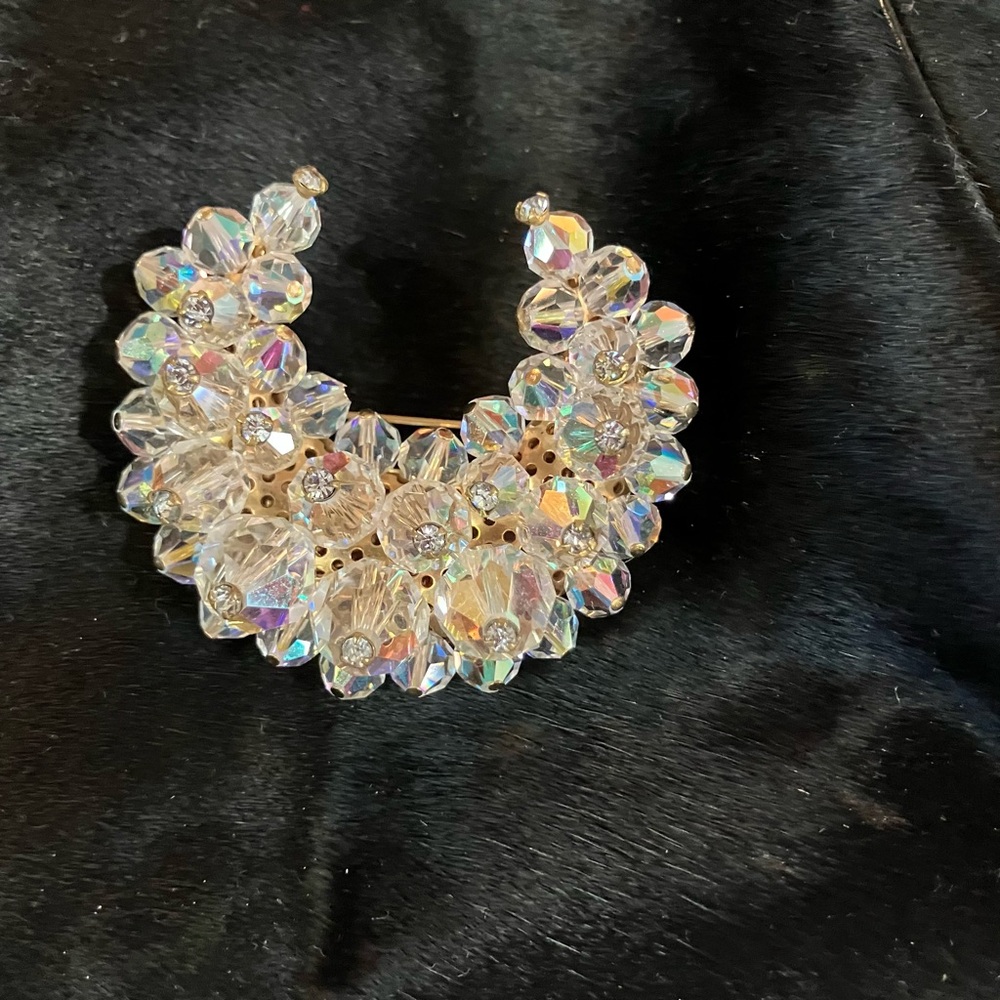 Iridescent Crystal Floral Brooch